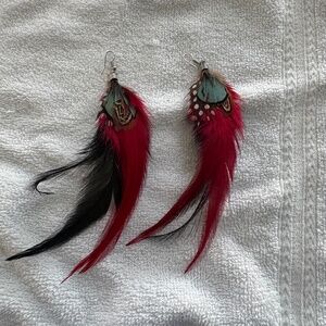 Black and Red feather Earrings